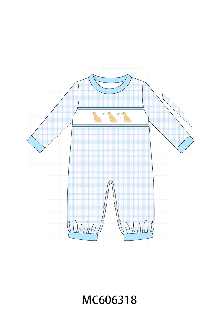 PO95 Blue puppy embroidery plaid collection- ETA December