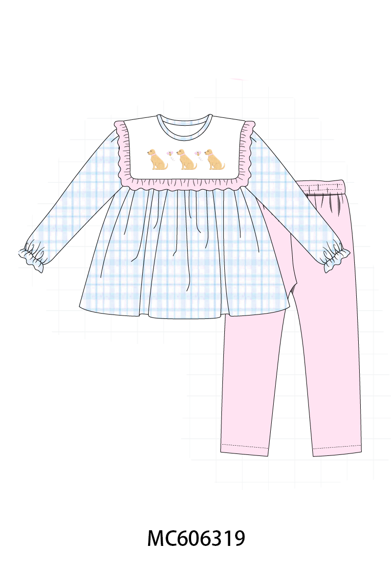 PO95 Blue puppy embroidery plaid collection- ETA December