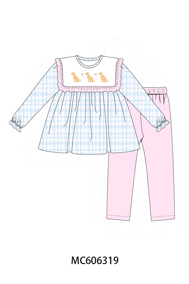 PO95 Blue puppy embroidery plaid collection- ETA December