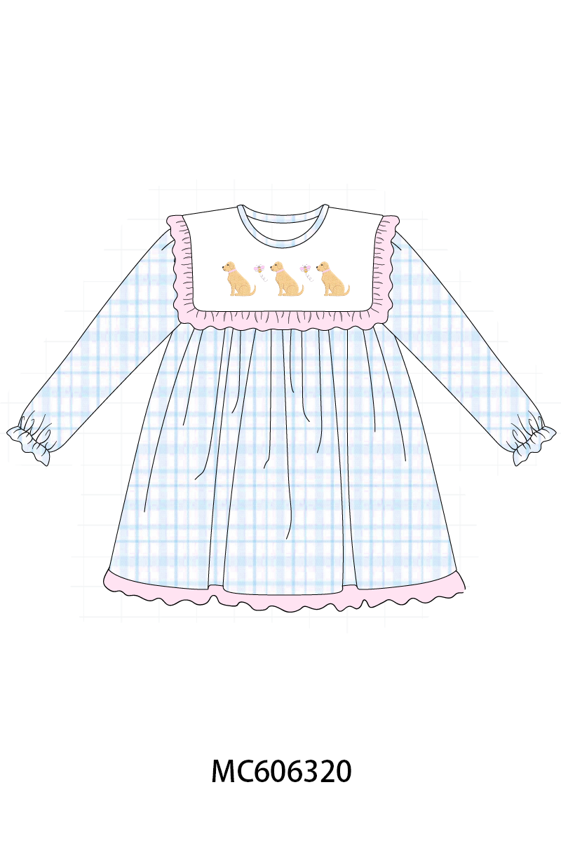 PO95 Blue puppy embroidery plaid collection- ETA December