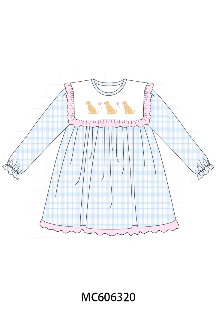 PO95 Blue puppy embroidery plaid collection- ETA December