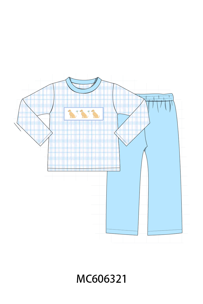 PO95 Blue puppy embroidery plaid collection- ETA December