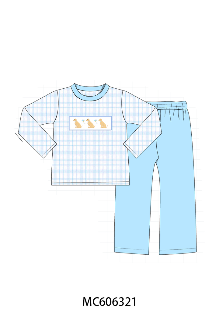 PO95 Blue puppy embroidery plaid collection- ETA December