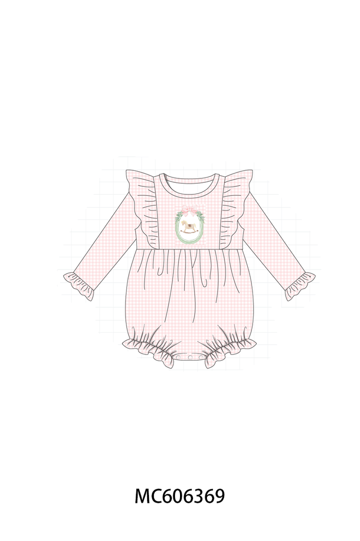 PO95 Pink christmas horse embroidery gingham collection- ETA December