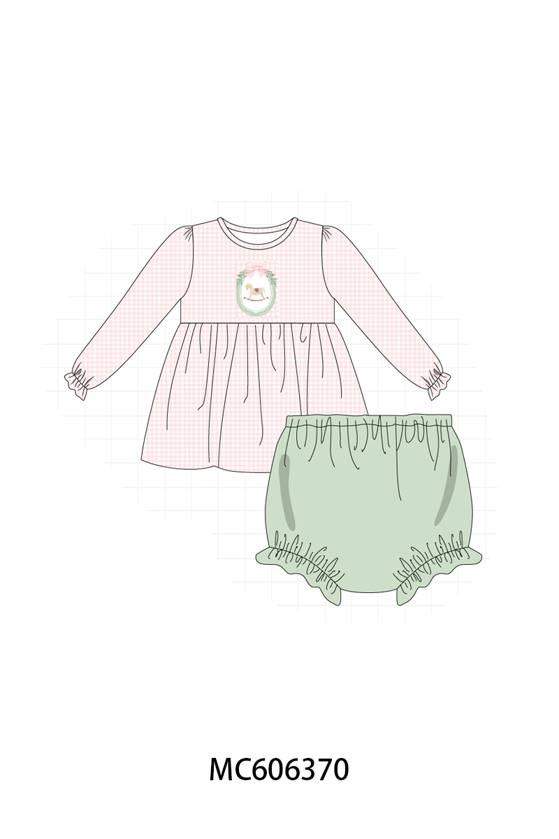 PO95 Pink christmas horse embroidery gingham collection- ETA December