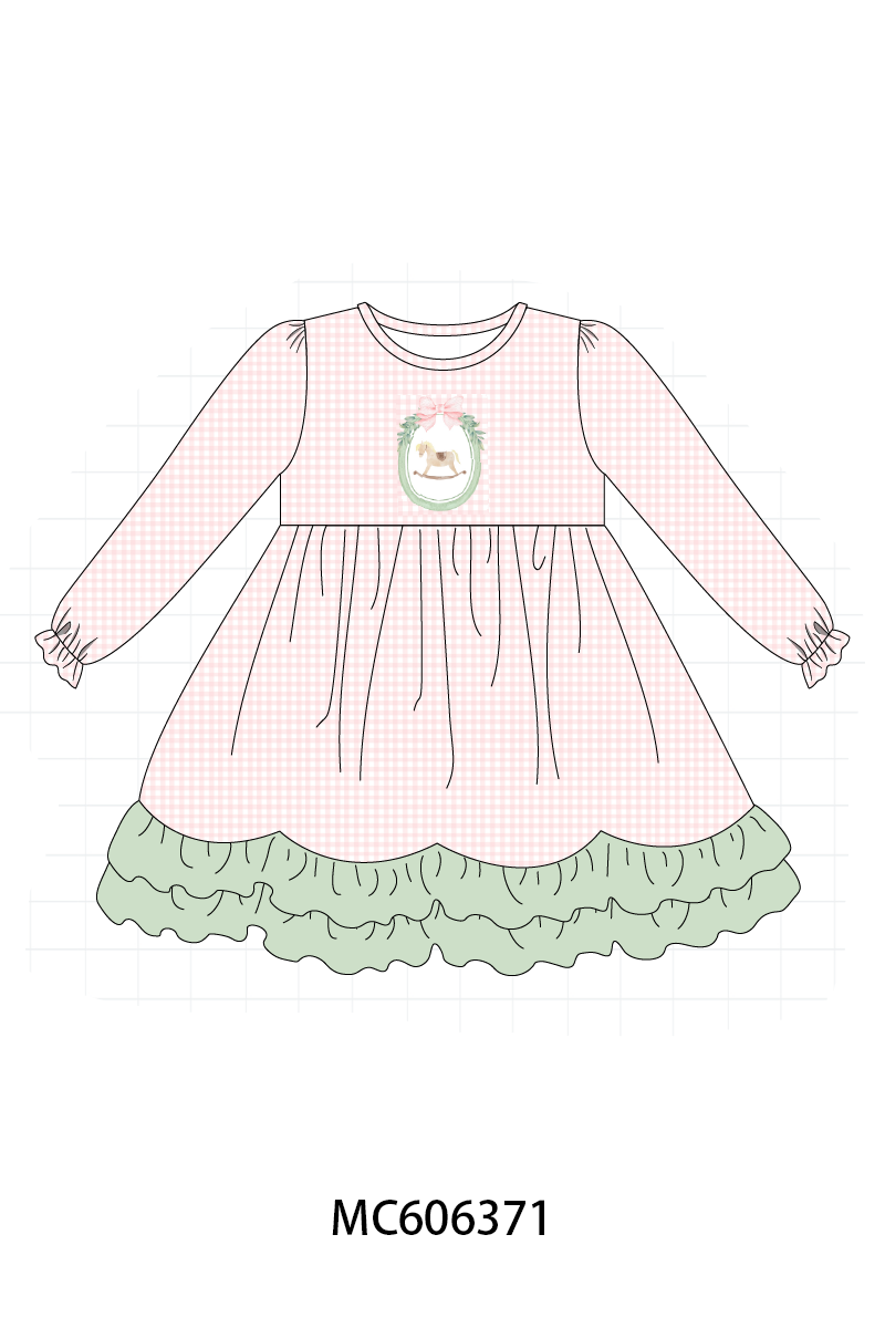 PO95 Pink christmas horse embroidery gingham collection- ETA December