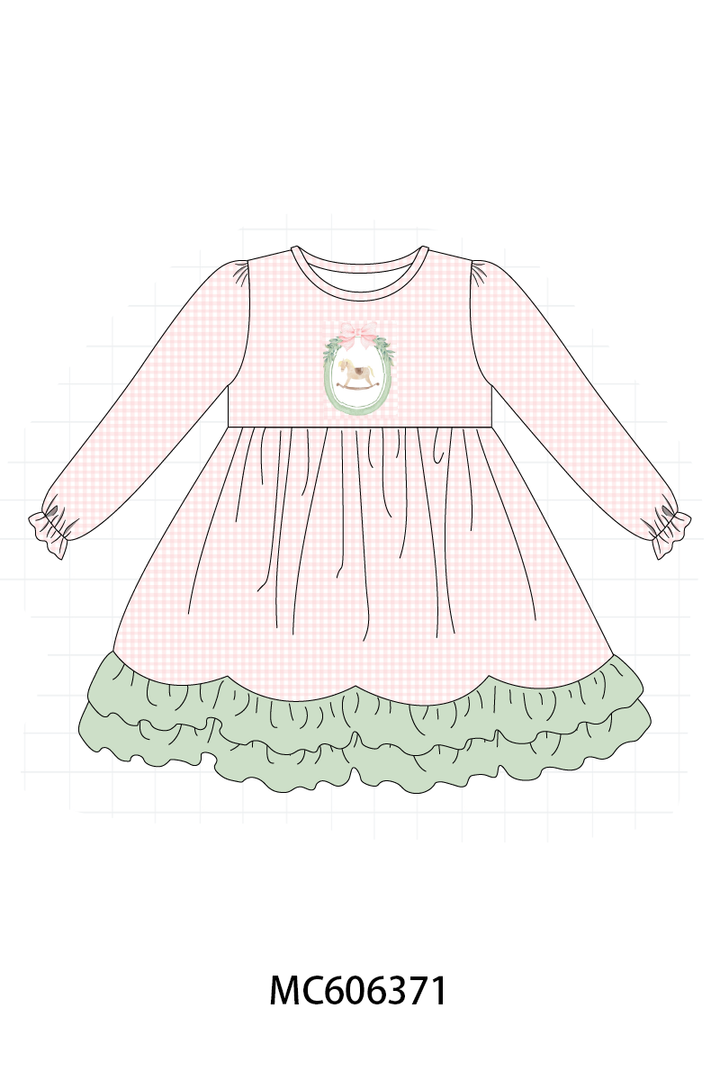 PO95 Pink christmas horse embroidery gingham collection- ETA December