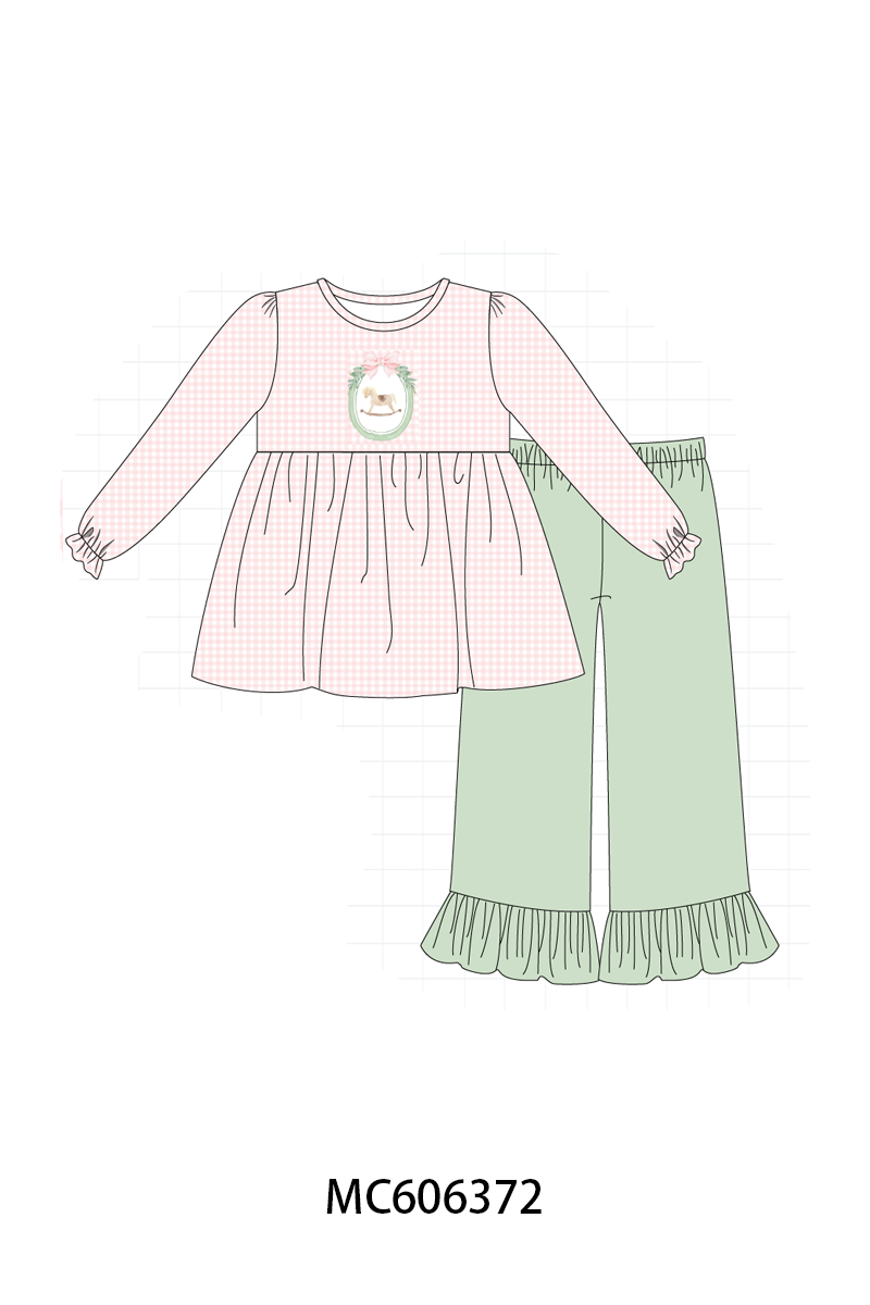 PO95 Pink christmas horse embroidery gingham collection- ETA December