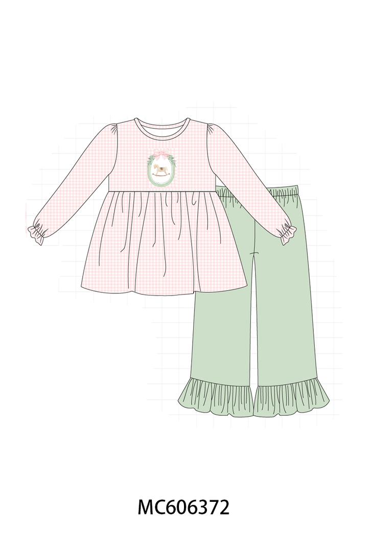 PO95 Pink christmas horse embroidery gingham collection- ETA December