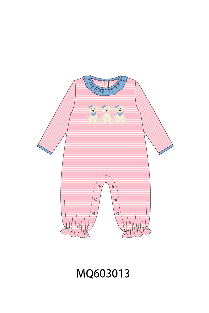 PO84 Pink puppy embroidery stripe ruffle collection ETA Sept