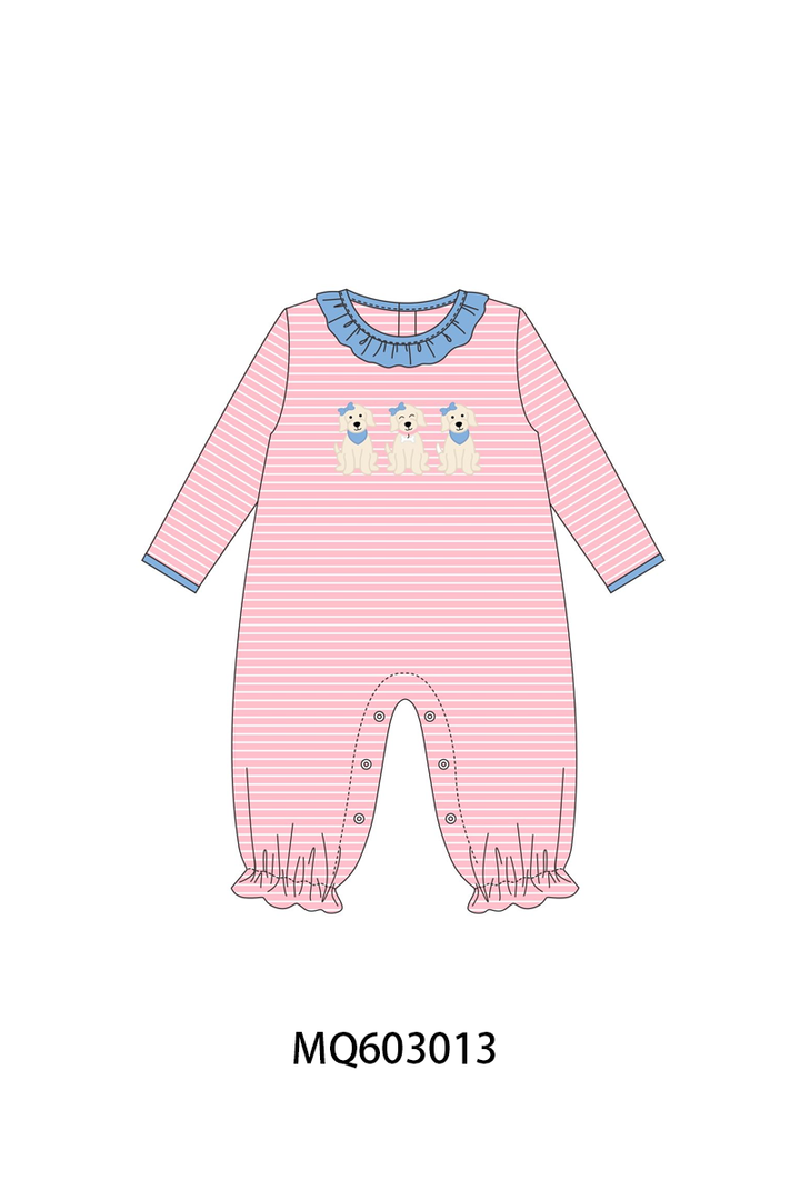PO84 Pink puppy embroidery stripe ruffle collection ETA Sept