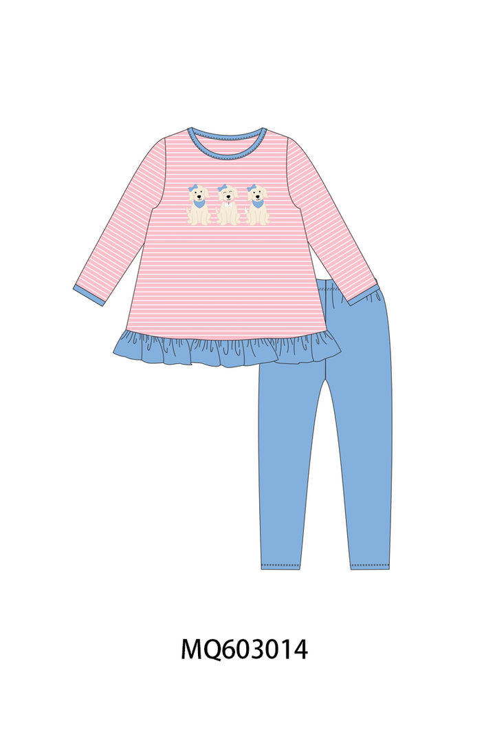 PO84 Pink puppy embroidery stripe ruffle collection ETA Sept