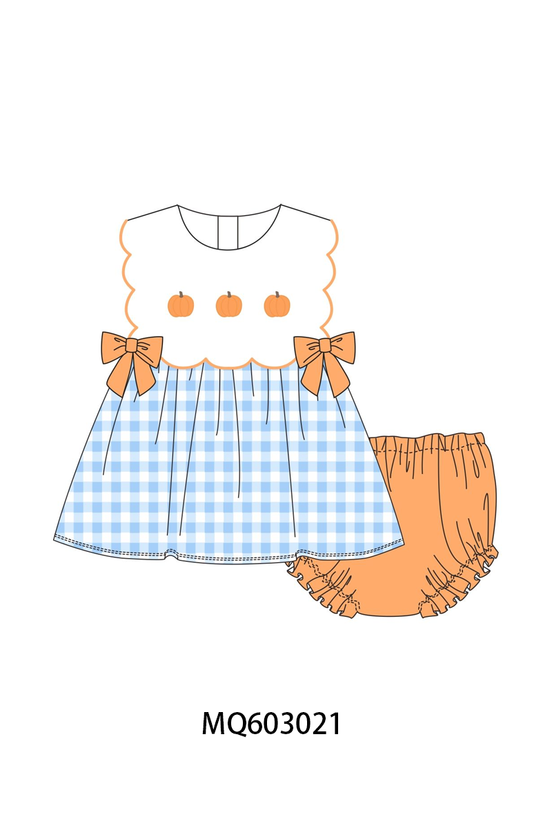 PO84 Blue gingham pumpkin embroidery collection- ETA Sept