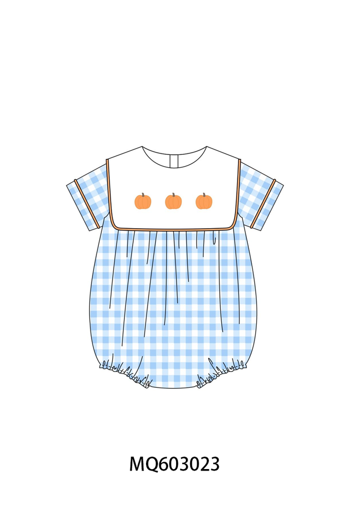 PO84 Blue gingham pumpkin embroidery collection- ETA Sept