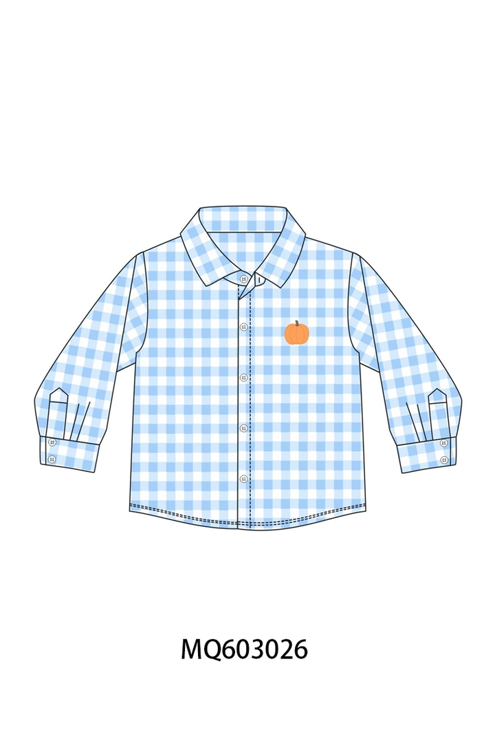 PO84 Blue gingham pumpkin embroidery collection- ETA Sept