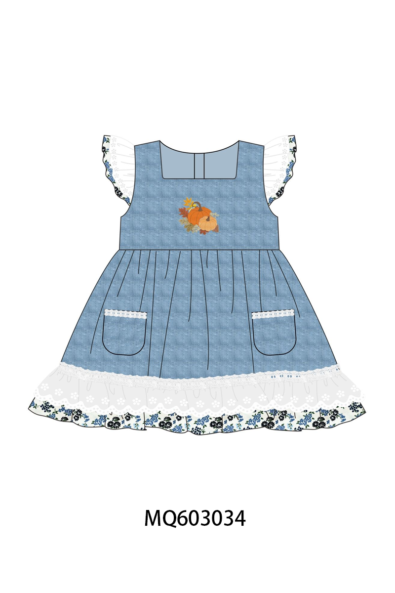 PO84 Blue pumpkin embroidery lace ruffle collection- ETA Sept