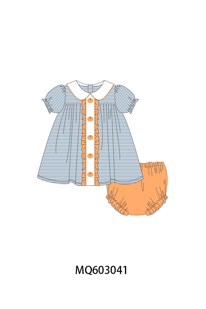 PO84 Teal pumpkin embroidery stripe ruffle collection- ETA Sept