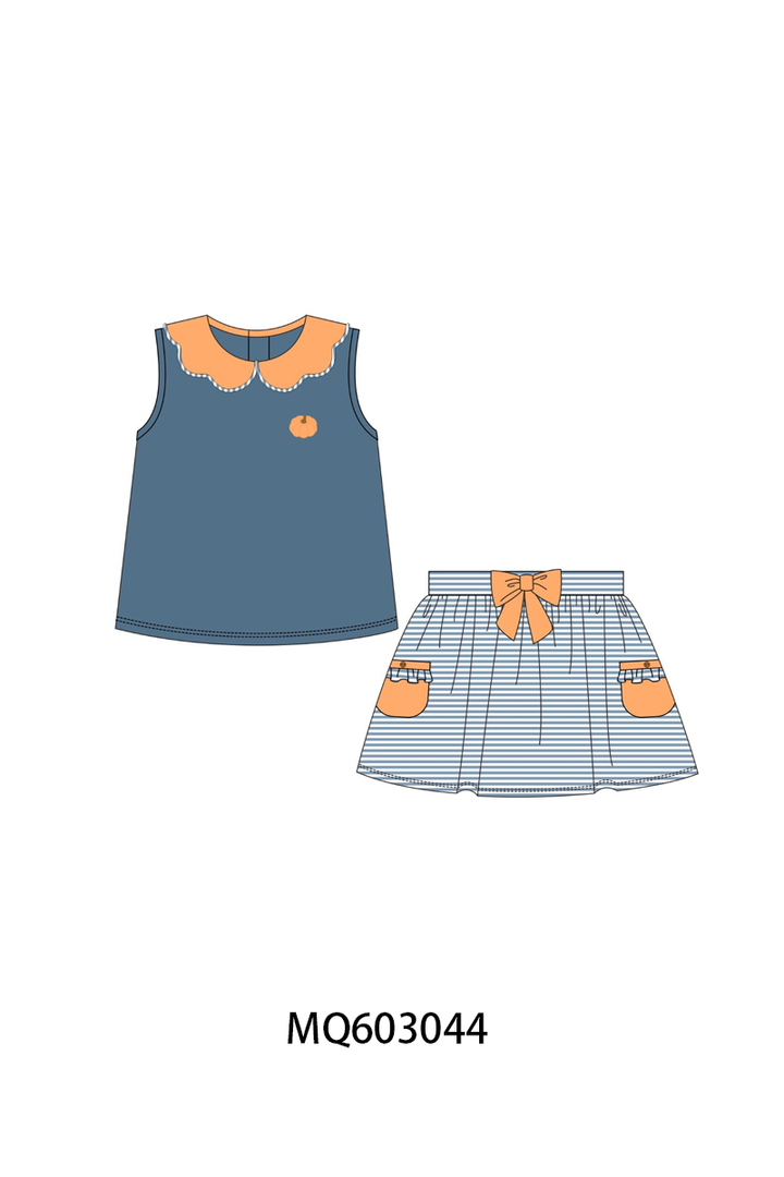 PO84 Teal pumpkin embroidery stripe ruffle collection- ETA Sept