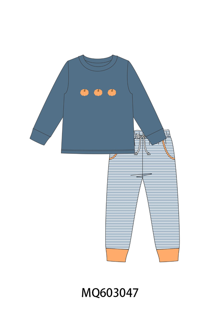 PO84 Teal pumpkin embroidery stripe ruffle collection- ETA Sept