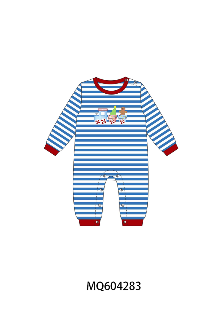 PO89 Pink&blue stripe train christmas tree gingerbread embroidery collection- ETA Sept.