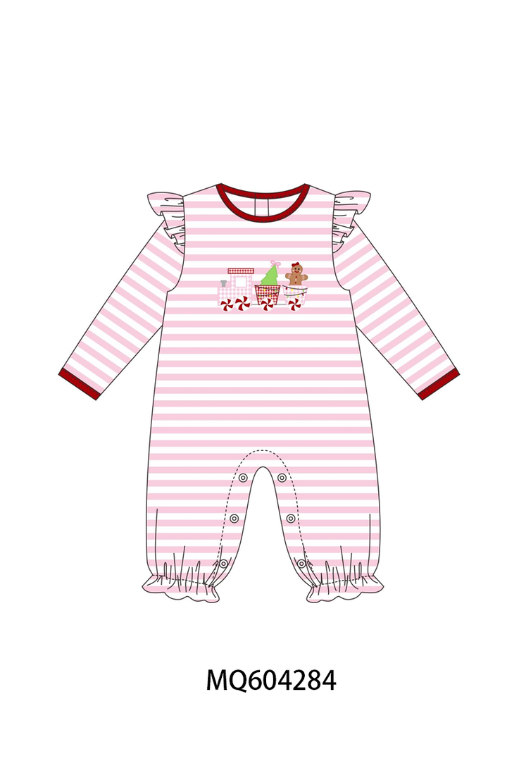 PO89 Pink&blue stripe train christmas tree gingerbread embroidery collection- ETA Sept.