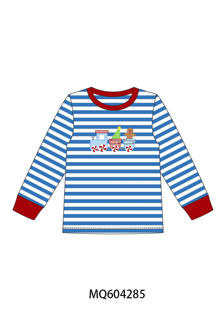 PO89 Pink&blue stripe train christmas tree gingerbread embroidery collection- ETA Sept.