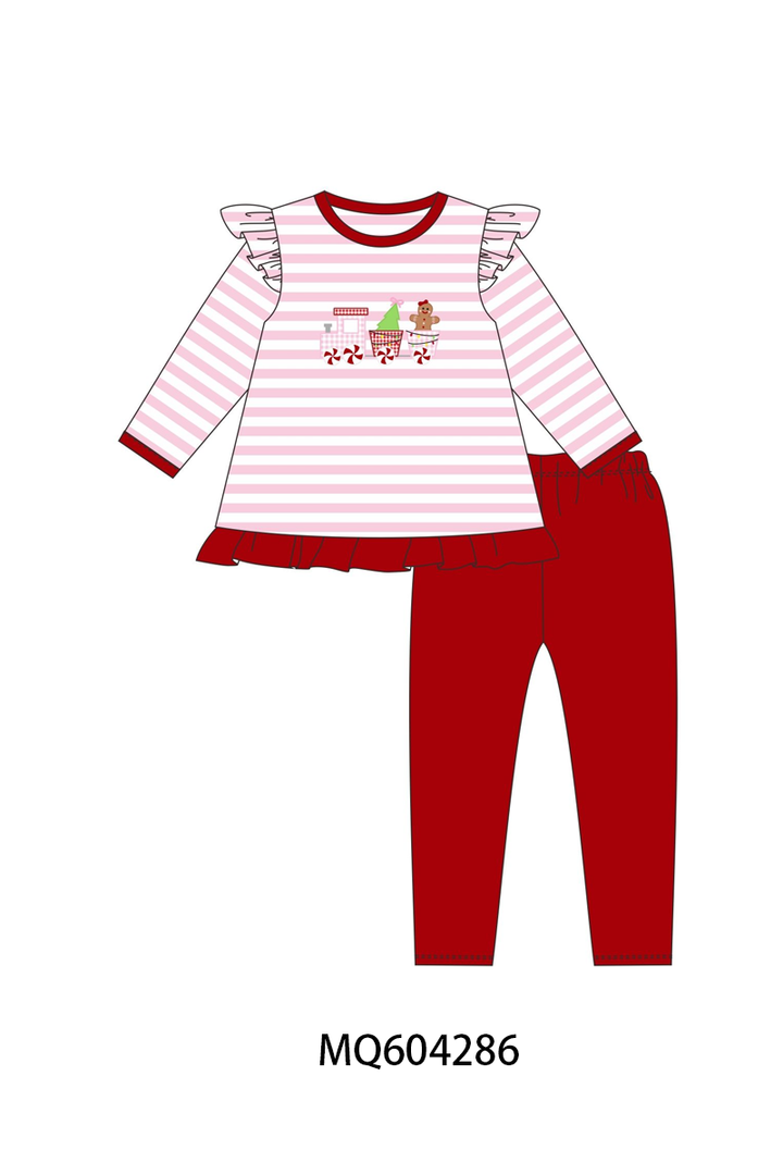 PO89 Pink&blue stripe train christmas tree gingerbread embroidery collection- ETA Sept.