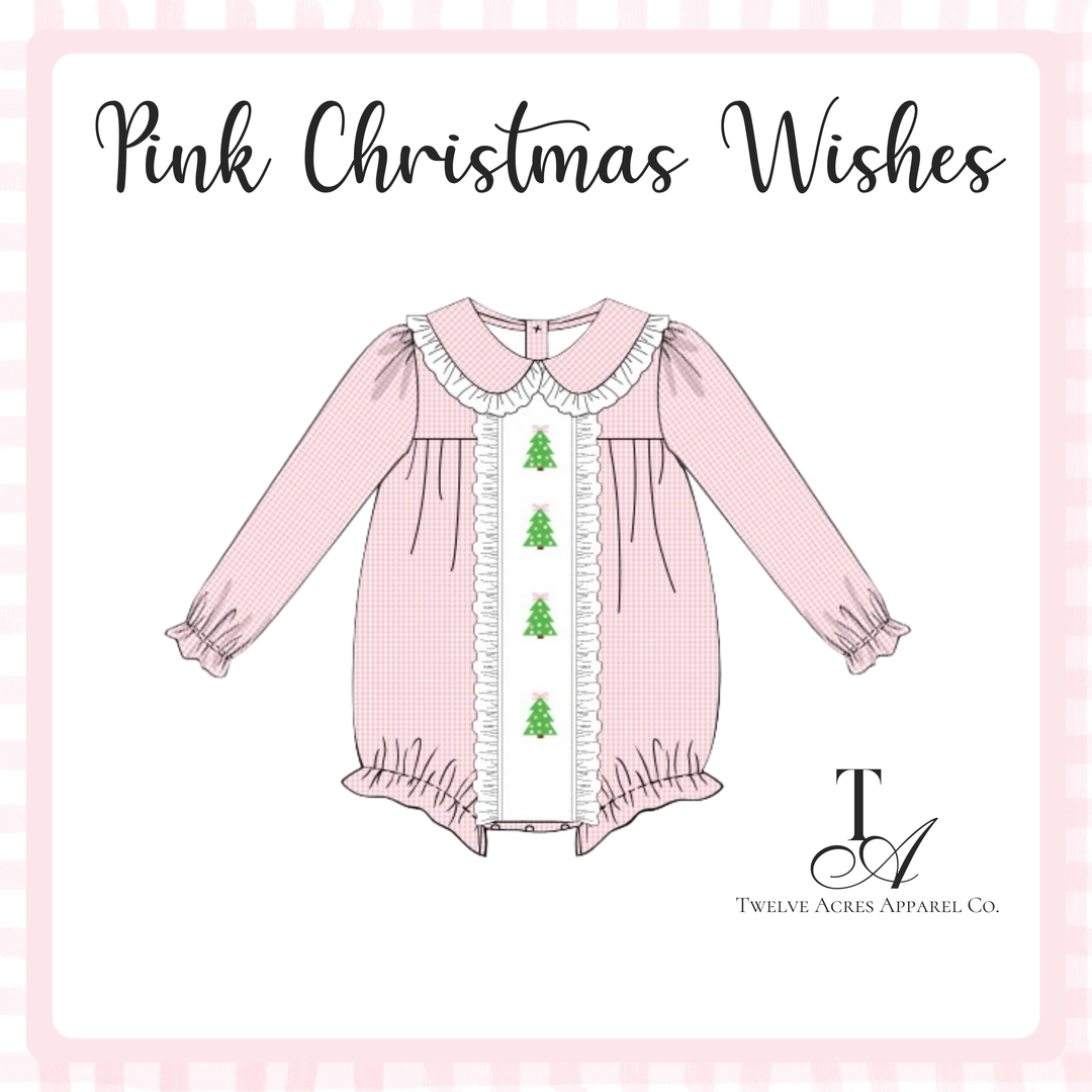 Pink Christmas Wishes Hand Embroidered Christmas Trees Bubble- ETA LATE Nov.