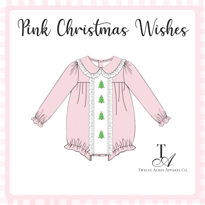 Pink Christmas Wishes Hand Embroidered Christmas Trees Bubble- ETA LATE Nov.