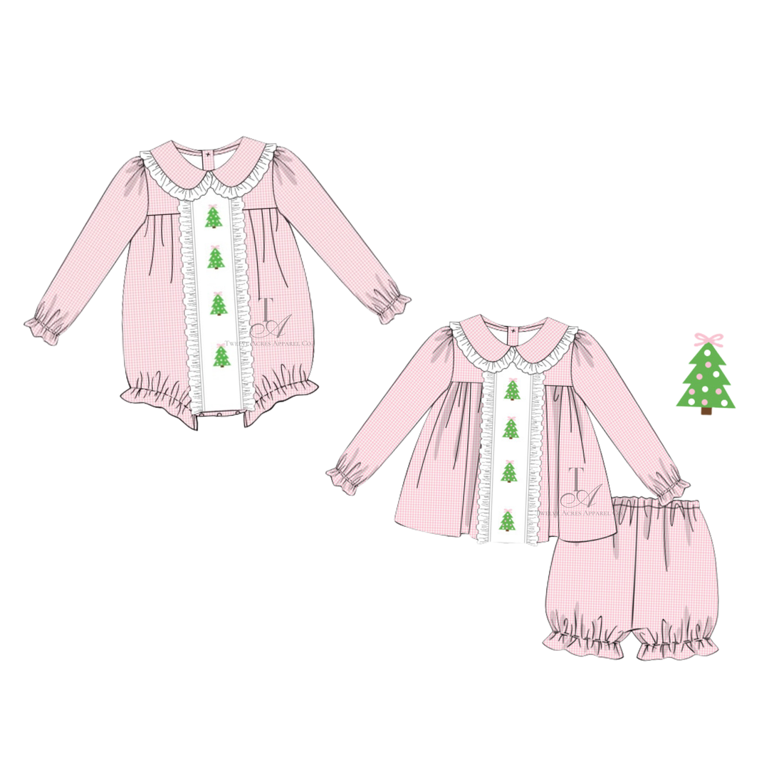 Pink Christmas Wishes Hand Embroidered Christmas Trees Bubble- ETA LATE Nov.