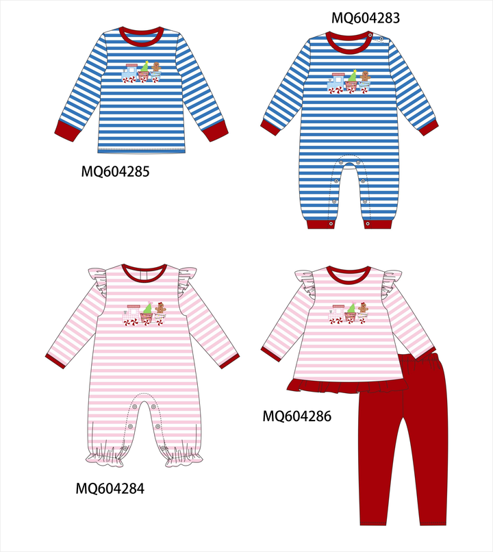 PO89 Pink&blue stripe train christmas tree gingerbread embroidery collection- ETA Sept.