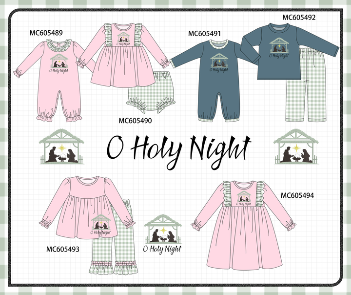 PO93 Pink&navy nativity embroidery ruffle gingham collection- ETA December