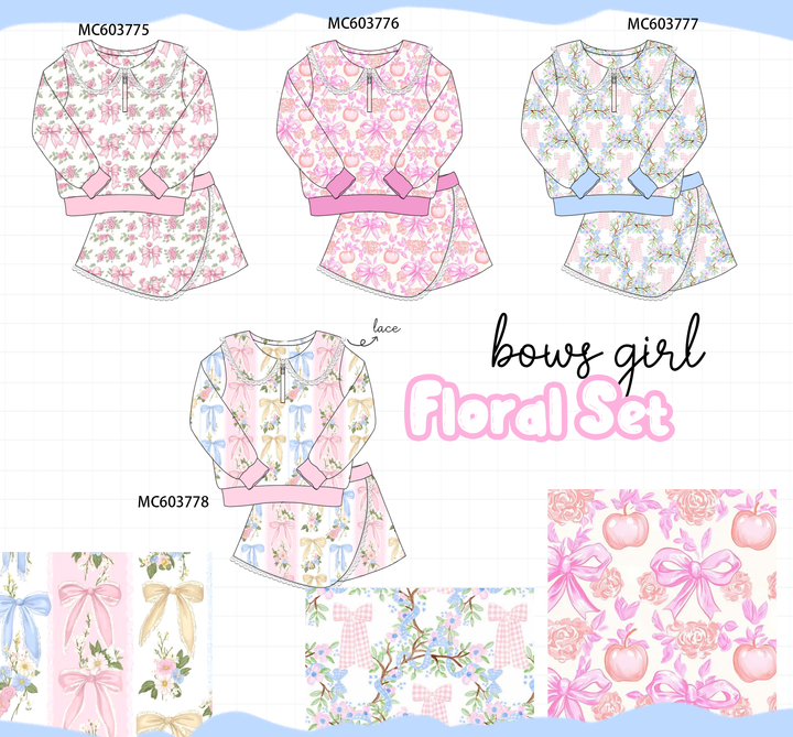 PO85 Pink bow floral print lace skorts set collection- ETA Sept