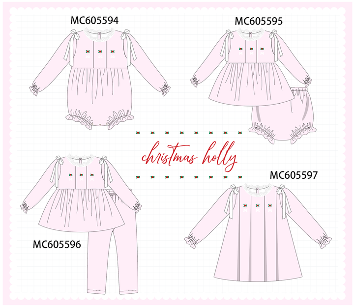 PO93 Pink christmas holly embroidery collection- ETA December