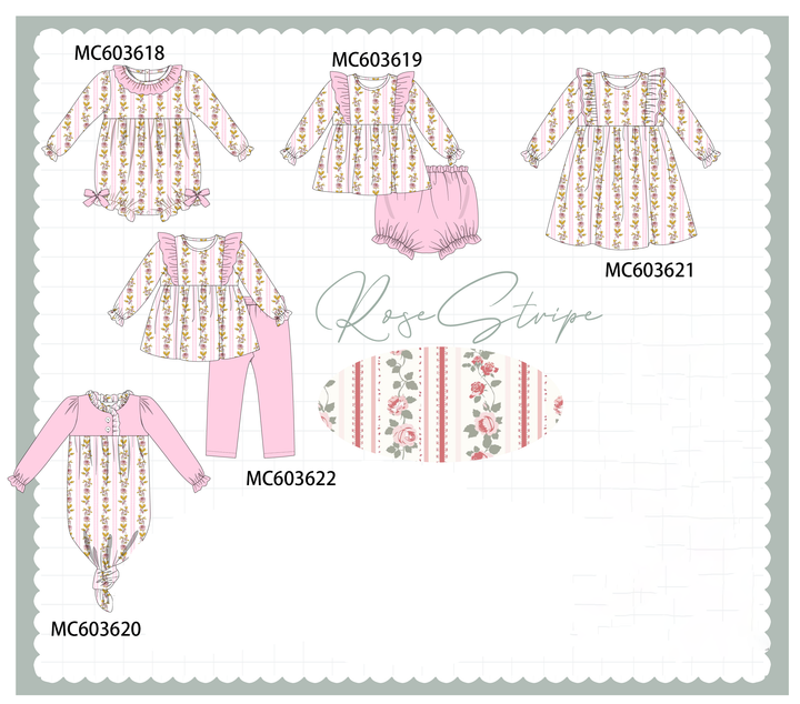 PO85 Pink rose stripe print ruffle collection- ETA Sept