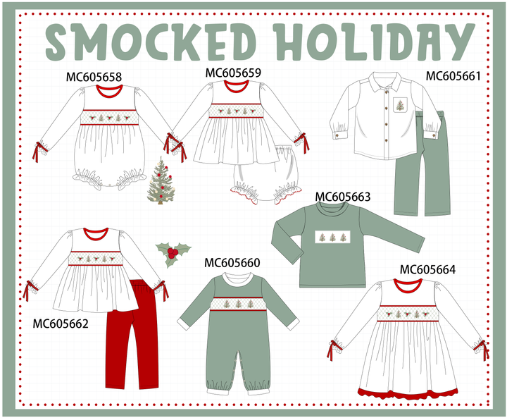 PO93 Red&sage christmas tree holly smocked collection- ETA December