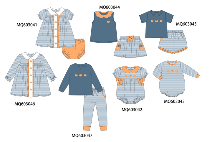 PO84 Teal pumpkin embroidery stripe ruffle collection- ETA Sept