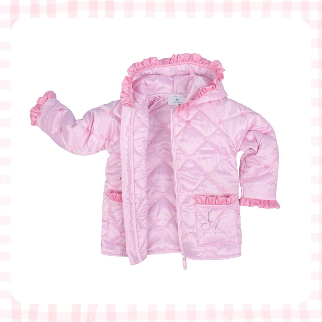 Girls Quilted Ruffle Pink Winter Coat- ETA Jan.