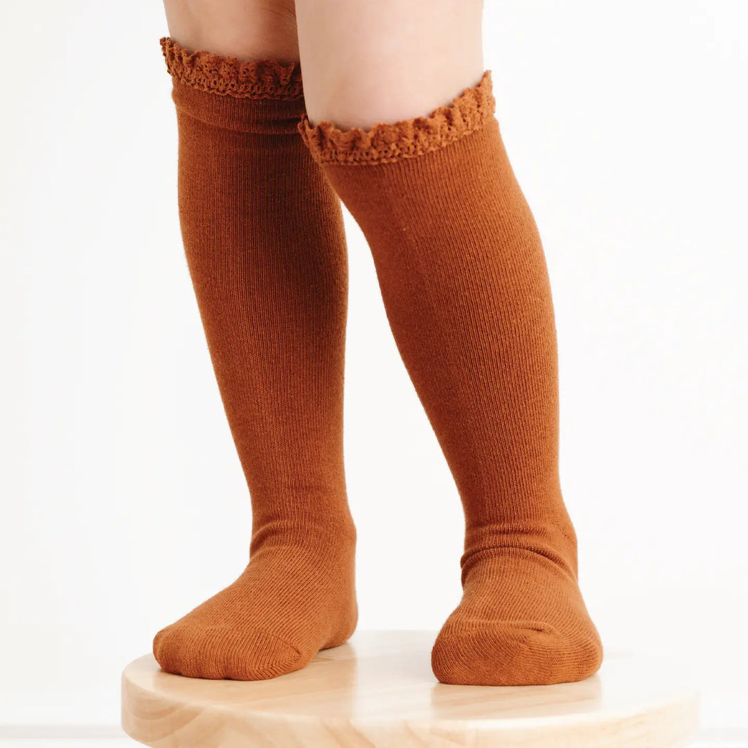 Sugar Almond Lace Top Knee High Socks