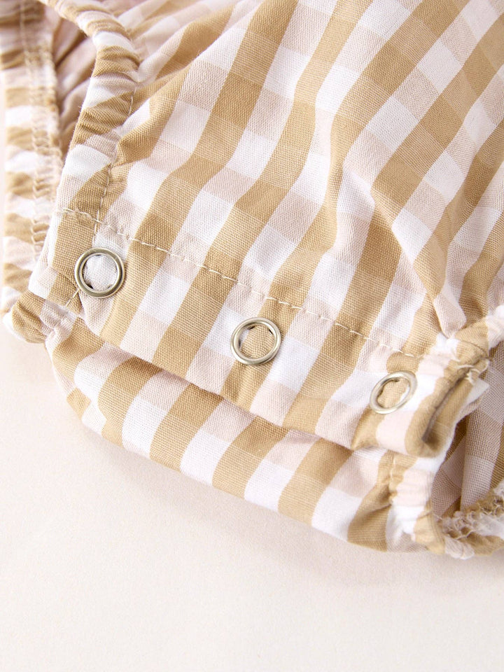 Rylee Faith Designs - Fall Thanksgiving Lapel Plaid Chick Embroidery Smocking Bow Baby Girls Romper: 18M