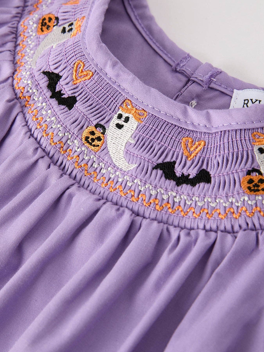 Purple Batty Ghost Smocked Embroidered Romper
