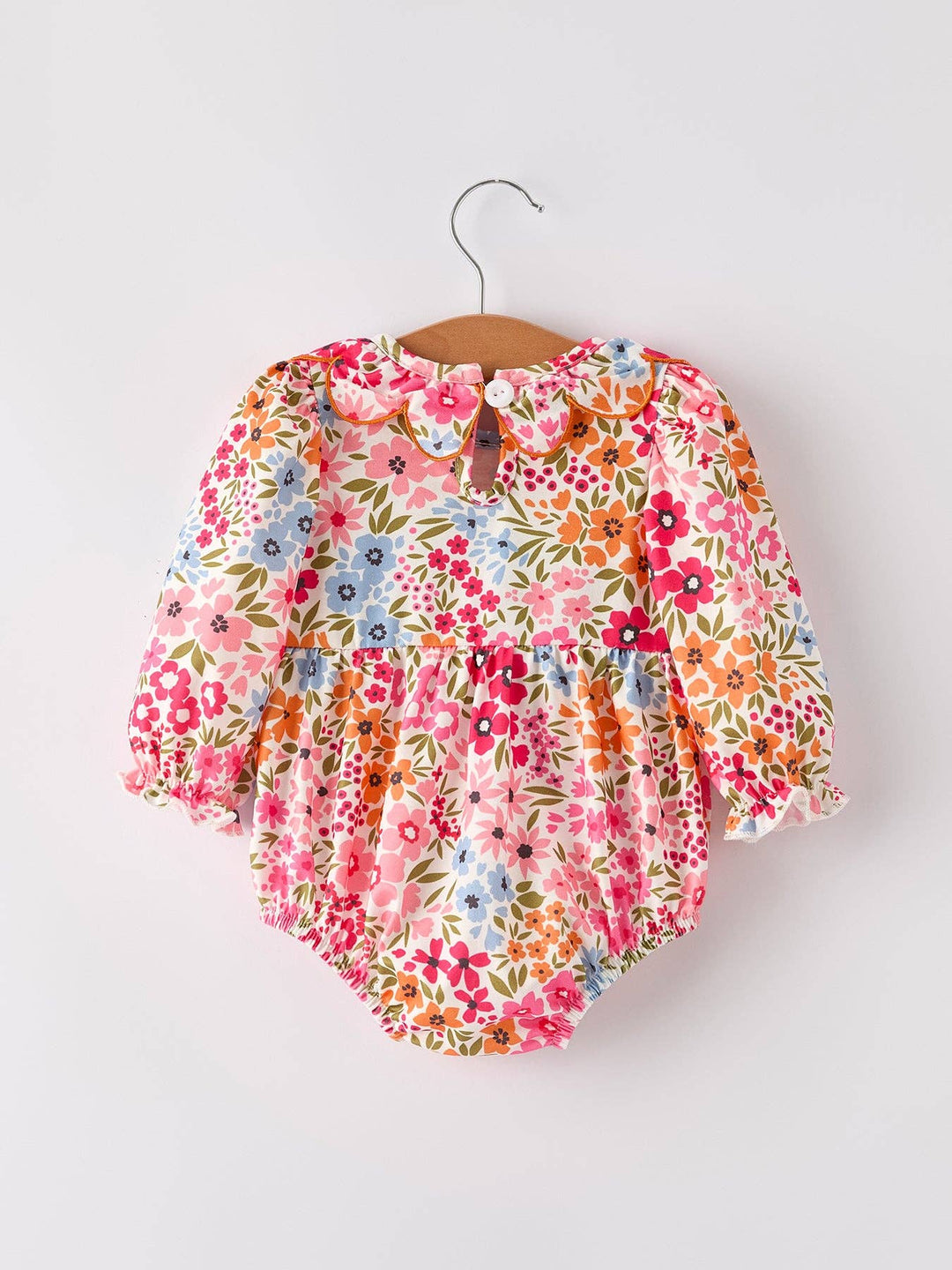 Pumpkin Bow Smocked Embroidered Floral Romper