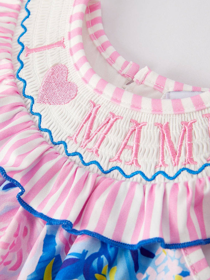 “I ❤ MAMA” Embroidered Smocked Romper