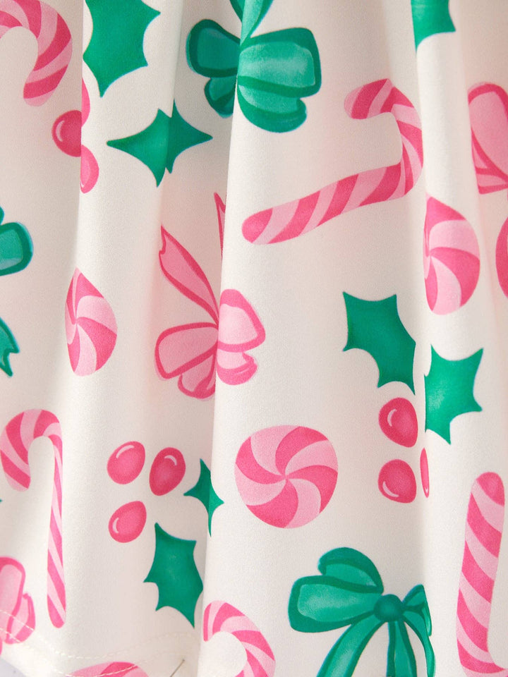 Rylee Faith Designs - Christmas Candy Bow Print Girls Dress: 8/9Y