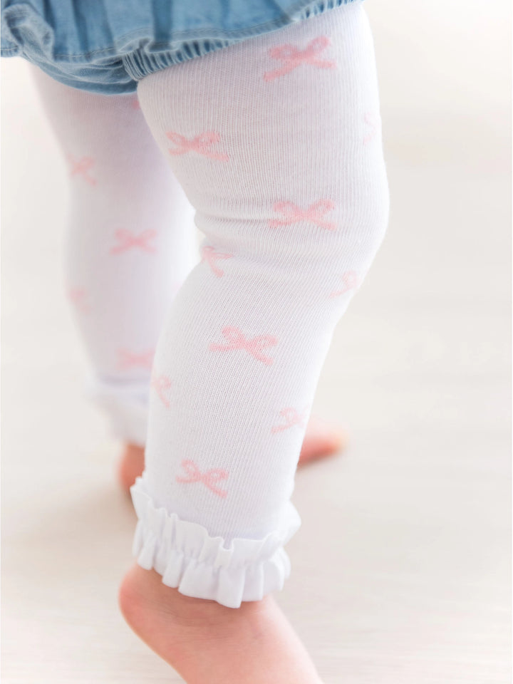 Girls Pink Bows Patterned Footless Ruffle Tights- Ruffle Butts