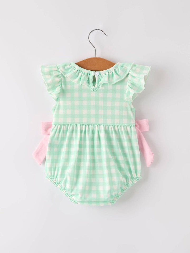 Rylee Faith Designs - Fall Thanksgiving Green Chicken Smock Embroidered Plaid Baby Girls Romper: 12M