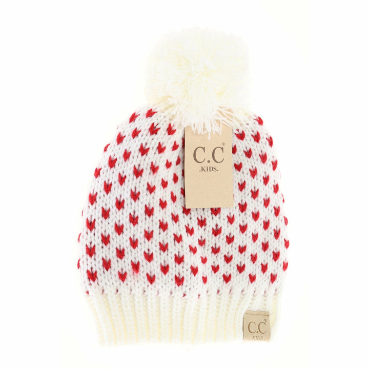 C.C KIDS HEART KNIT POM BEANIE