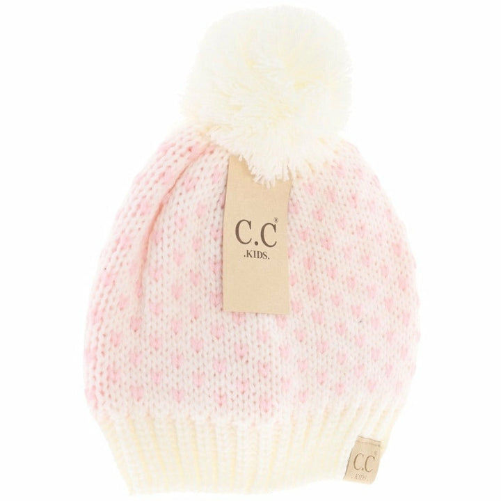 C.C KIDS HEART KNIT POM BEANIE