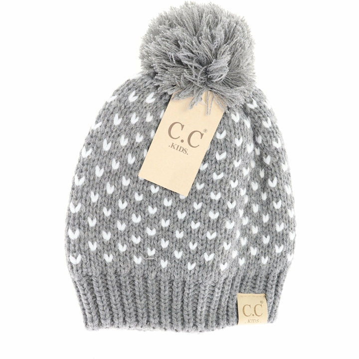 C.C KIDS HEART KNIT POM BEANIE