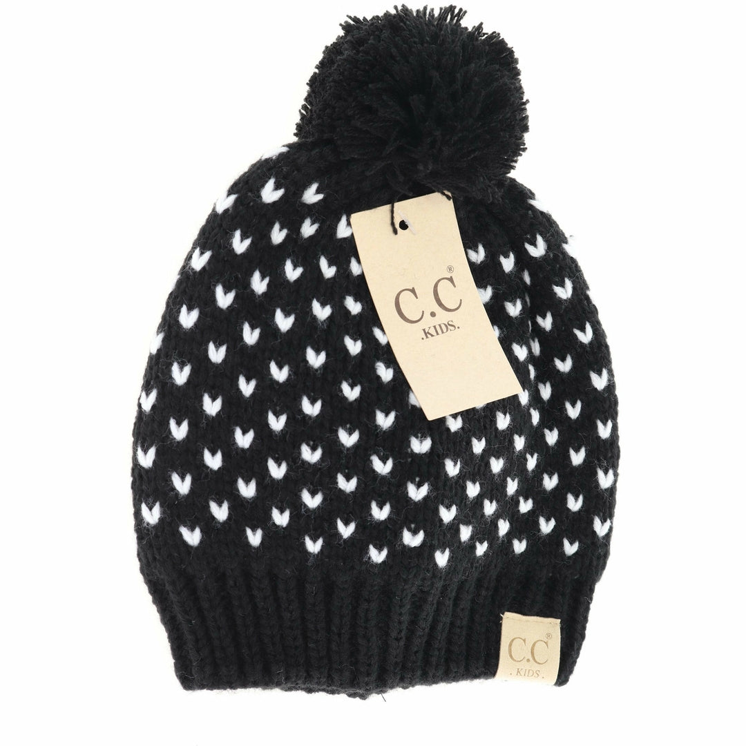 C.C KIDS HEART KNIT POM BEANIE